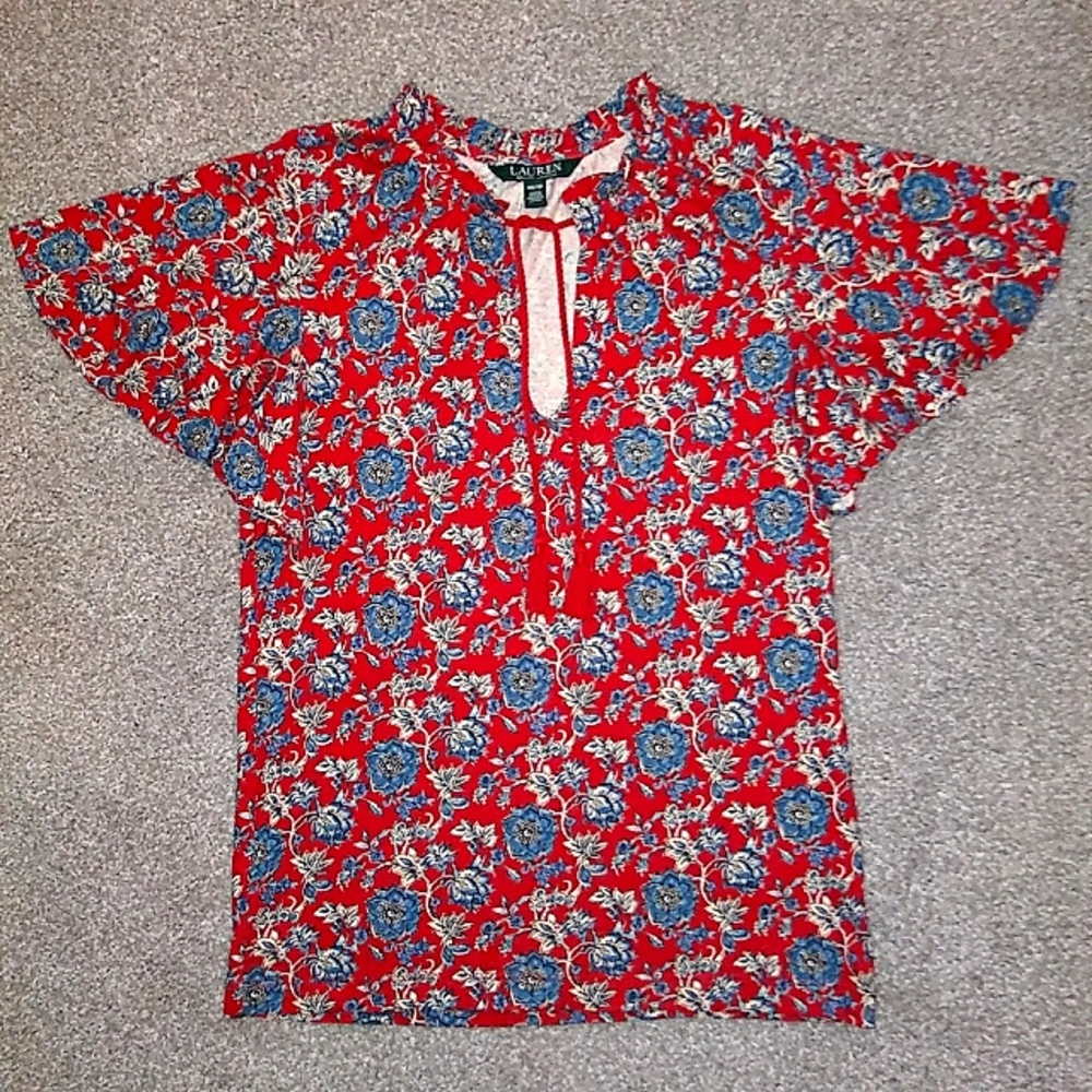 NWT Sz XS Ralph Lauren Floral Flutter Sleeve Shirt